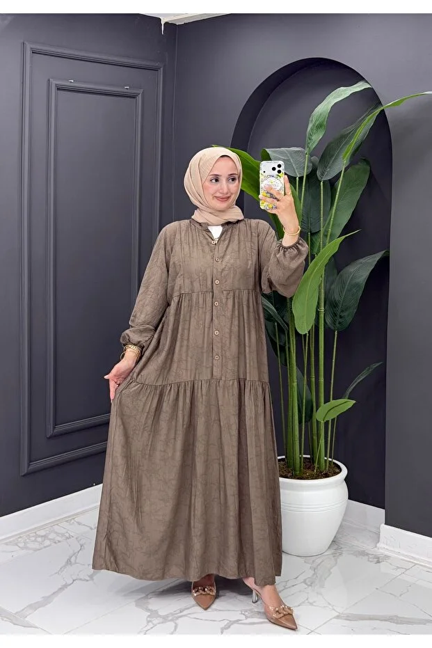 Gökçe Desenli Elbise — Füme
